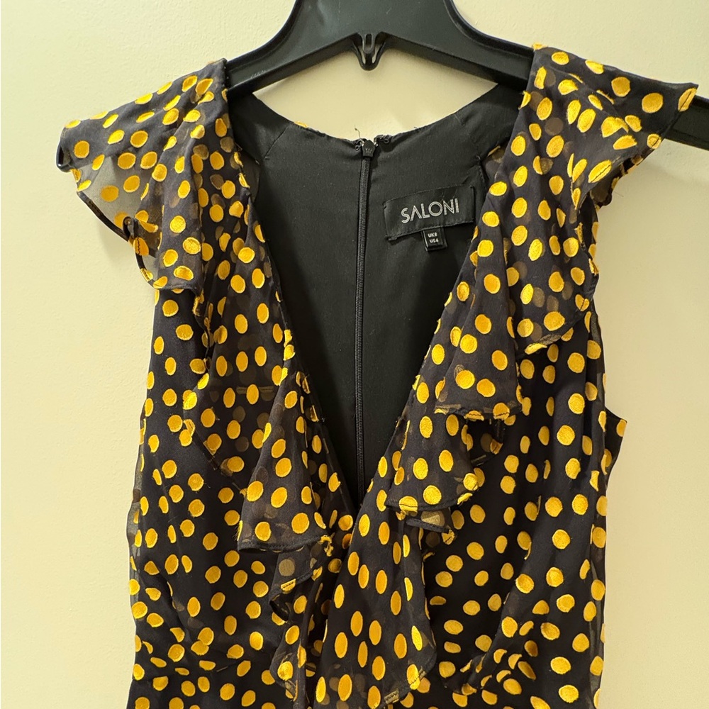 SALONI Black Dress with Yellow/gold Polka Dots